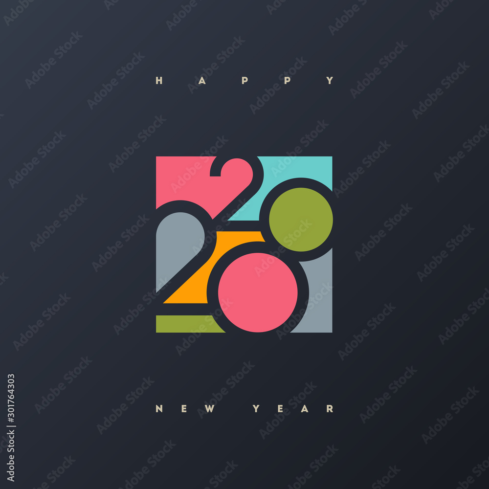 2020 new year multicolored logo. New Year symbols. Can be used  for greeting card, invitation, calendar, etc. - obrazy, fototapety, plakaty 