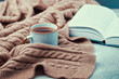 © TanyaJoy - Сup of hot tea, open book and warm knitted blanket