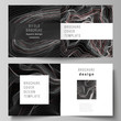© Raevsky Lab - The black colored vector illustration of editable layout of two covers templates for square design bifold brochure, magazine, flyer, booklet. 3D grid surface, wavy vector background with ripple effect