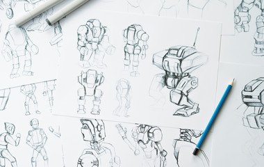 Wall Mural - animator designer development designing drawing sketching development creating graphic pose characte