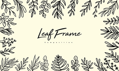 Poster - Grass plant composition for decoration frame, simple hand drawn leaves lineart illustration, floral vector elements for romantic and vintage design