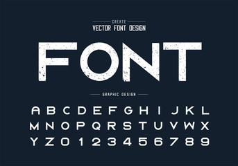 Fototapete - Texture font and grunge alphabet vector, Rough typeface letter and number design