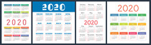 Calendar 2020 Year Set. Vector Square And Vertical Calender Design Template. English Collection. Week Starts On Sunday