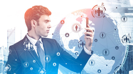 Aufkleber - Man looking at phone, global HR interface