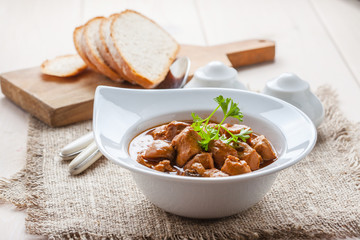 Canvas Print - Goulash soup with pork and mushrooms.