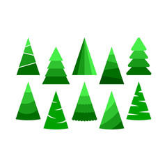 Poster - Set of hristmas trees. Beautiful cartoon colorful illustration on white backdrop. Vector design of cartoon christmas tree. Cute vector illustration. Winter season design element.