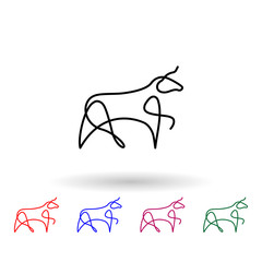 Poster - Bull one line multi color icon. Simple thin line, outline vector of animals one line icons for ui and ux, website or mobile application on white background
