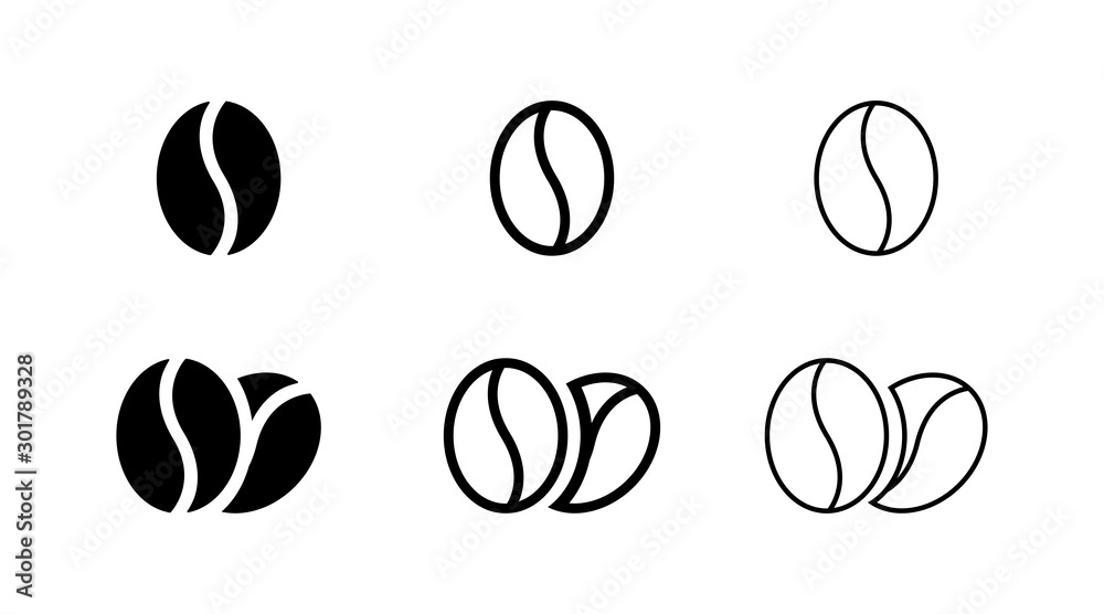 Coffee bean icon isolated on white background. Line bean icon. Morning coffee vector. Black line grain icon design. Coffee sign or symbol line design. - obrazy, fototapety, plakaty 