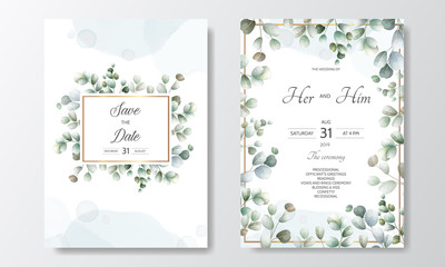 Wall Mural - wedding invitation card with green leaves template