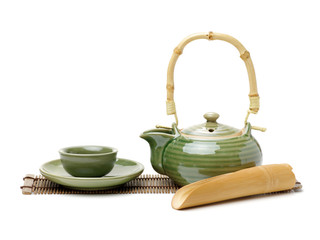 Poster - Closeup of tea set on white background 