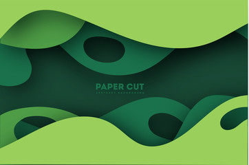 Aufkleber - 3D abstract background with green paper cut shapes. Vector design layout for business presentations, flyers, posters and invitations. Colorful carving art, environment and ecology element