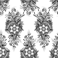 Wall Mural - Seamless pattern or texture with decorative flowers in black white for wallpaper or textile or decoration package or for hygiene products or for fashion or decoupage or drapery