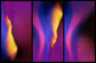 Sticker - vector set of vertical banners with beautiful starry sky and northern lights. illustration with auro