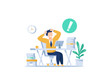 Tired and exasperated office worker,lot of work, Rush work. Flat style modern design