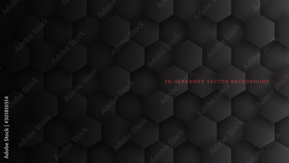 Technological 3D Vector Hexagon Blocks Black Abstract Background ...