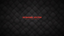 3D Vector Rhombus Blocks Grid Technological Dark Gray Abstract Background. Science Technology Conceptual Sci-Fi Darkness Wallpaper. Three Dimensional Blank Subtle Textured Black Friday Sale Backdrop