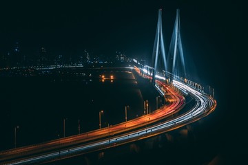 Wall Mural - high angle shot of bandra worli sealink in mumbai at night time