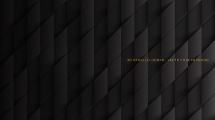 3D Vector Parallelograms Pattern Simple Dark Gray Abstract Background. Three Dimensional Science Technology Tetragonal Structure Darkness Wallpaper. Tech Clear Blank Subtle Textured Backdrop