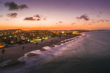 Canvas Print - Beautiful view of the beach of Cumbuco, under the sunset captured in Fortaleza, Brazil