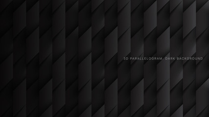 Poster - 3D Vector Parallelograms Simple Dark Gray Abstract Background. Three Dimensional Science Technology Tetragonal Pattern Structure Black Wallpaper. Tech Blank Subtle Textured Black Friday Sale Backdrop