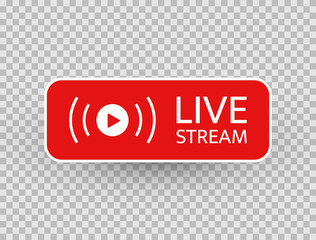 Live stream icon. Live streaming, video, news symbol on transparent background. Social media template. Broadcasting, online stream button. Social network sign. Vector illustration