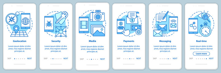 Software development onboarding mobile app page screen vector template. Application programming. Walkthrough website steps with linear illustrations. UX, UI, GUI smartphone interface concept