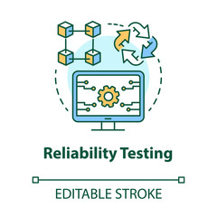 Sticker - Reliability testing concept icon. Software development type idea thin line illustration. Application programming. Failure-free perfomance. IT project. Vector isolated outline drawing. Editable stroke