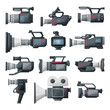 Video camera cartoon vector illustration on white background .Video camera set icon. Vector illustration camcorder for photo and film.