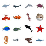 Fototapeta Pokój dzieciecy - Vector design of sea and animal icon. Collection of sea and marine vector icon for stock.