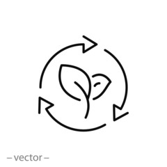 Wall Mural - organic recycle icon, eco care, reusable environmental, ecology friendly reuse, logo, thin line web 
