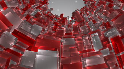 Wall Mural - vector abstract 3d crystal. a view of the roofs of the city, a large chaotic set of glass pendants.