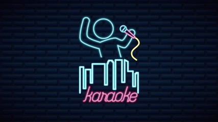 Sticker - wall with neon light karaoke label