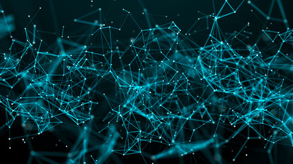 Poster - Digital plexus of glowing lines and dots. Abstract background. 3D rendering. Network.
