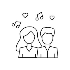 Poster - Man woman romantic music icon. Simple line, outline vector of having feelings icons for ui and ux, website or mobile application