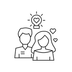 Poster - Man woman heart idea icon. Simple line, outline vector of having feelings icons for ui and ux, website or mobile application