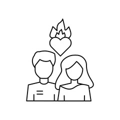 Poster - Man woman fire heart icon. Simple line, outline vector of having feelings icons for ui and ux, website or mobile application