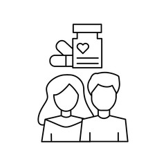 Poster - Man woman medicine vaccine icon. Simple line, outline vector of having feelings icons for ui and ux, website or mobile application