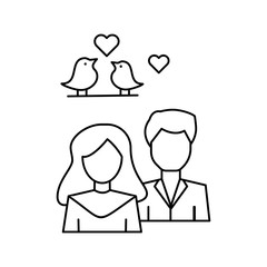 Poster - Man woman couple of love birds icon. Simple line, outline vector of having feelings icons for ui and ux, website or mobile application