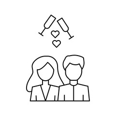 Poster - Man woman glasses wine heart icon. Simple line, outline vector of having feelings icons for ui and ux, website or mobile application