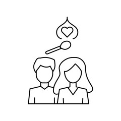 Poster - Man woman match love burning icon. Simple line, outline vector of having feelings icons for ui and ux, website or mobile application