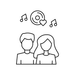 Poster - Man woman music romance icon. Simple line, outline vector of having feelings icons for ui and ux, website or mobile application