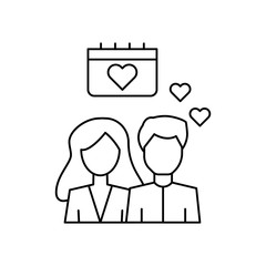 Aufkleber - Man woman calendar love date icon. Simple line, outline vector of having feelings icons for ui and ux, website or mobile application
