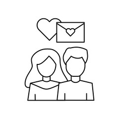 Poster - Man woman letter love heart icon. Simple line, outline vector of having feelings icons for ui and ux, website or mobile application