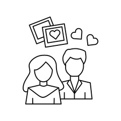 Poster - Man woman picture love heart icon. Simple line, outline vector of having feelings icons for ui and ux, website or mobile application