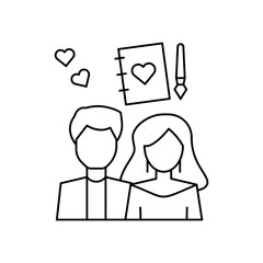 Aufkleber - man woman notebook pen love icon. simple line, outline vector of having feelings icons for ui and ux