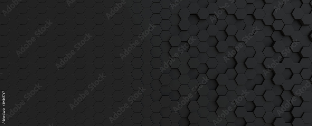Hexagonal dark grey, black background texture, 3d illustration, 3d rendering - obrazy, fototapety, plakaty 