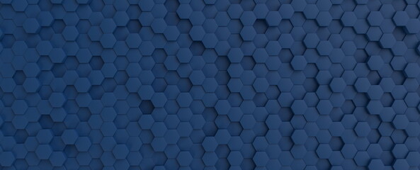 Wall Mural - Hexagonal dark blue navy background texture placeholder, 3d illustration, 3d rendering backdrop