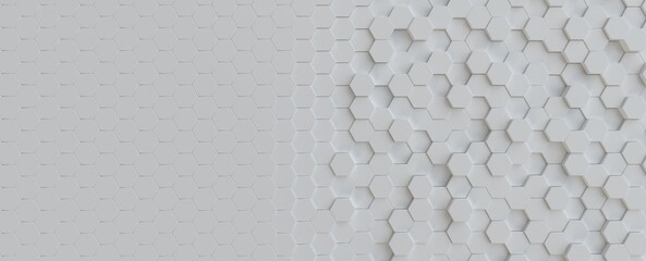 Hexagonal light grey, white background texture, 3d illustration, 3d rendering