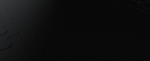 hexagonal dark grey, black background texture, 3d illustration, 3d rendering