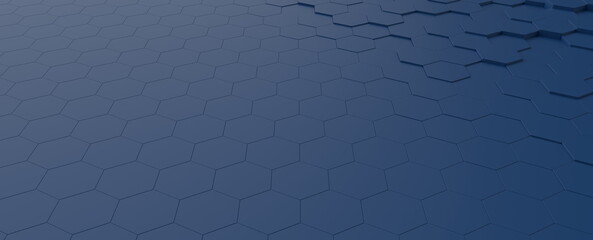 Hexagonal dark blue navy background texture placeholder, 3d illustration, 3d rendering backdrop